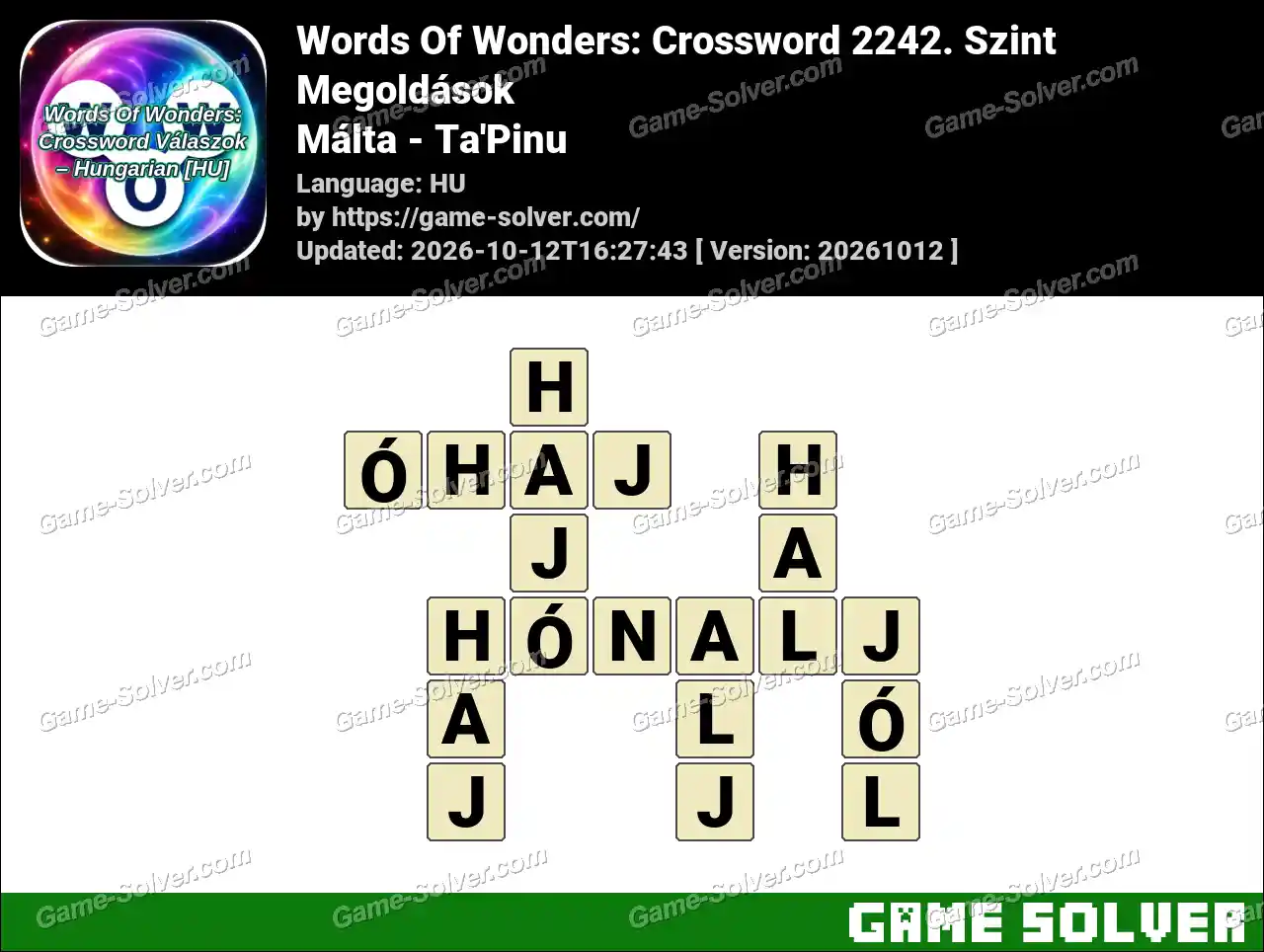 Words Of Wonders: Crossword 2242. Szint Megoldások – Málta – Ta’Pinu